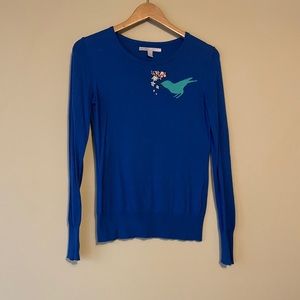 Beautiful cobalt blue sweater hand embroidered